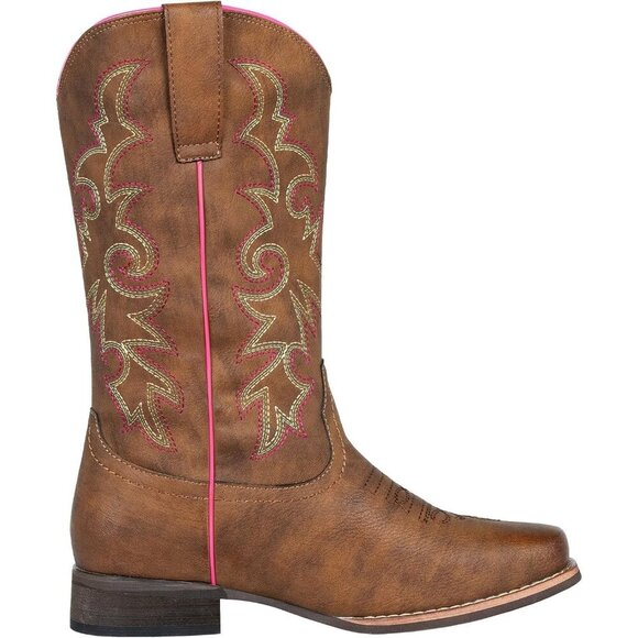 SheSole Women's Western Cowboy Boots Square Toe Mid Calf Cowgirl Boots Brown - Picture 2 of 9